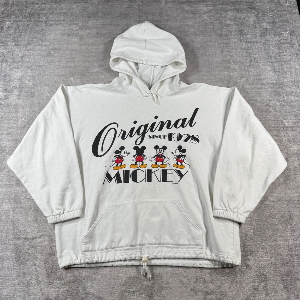Mickey & Co Hoodie Mens XL White Vintage 90s Disney Cartoon Sweatshirt Cinch